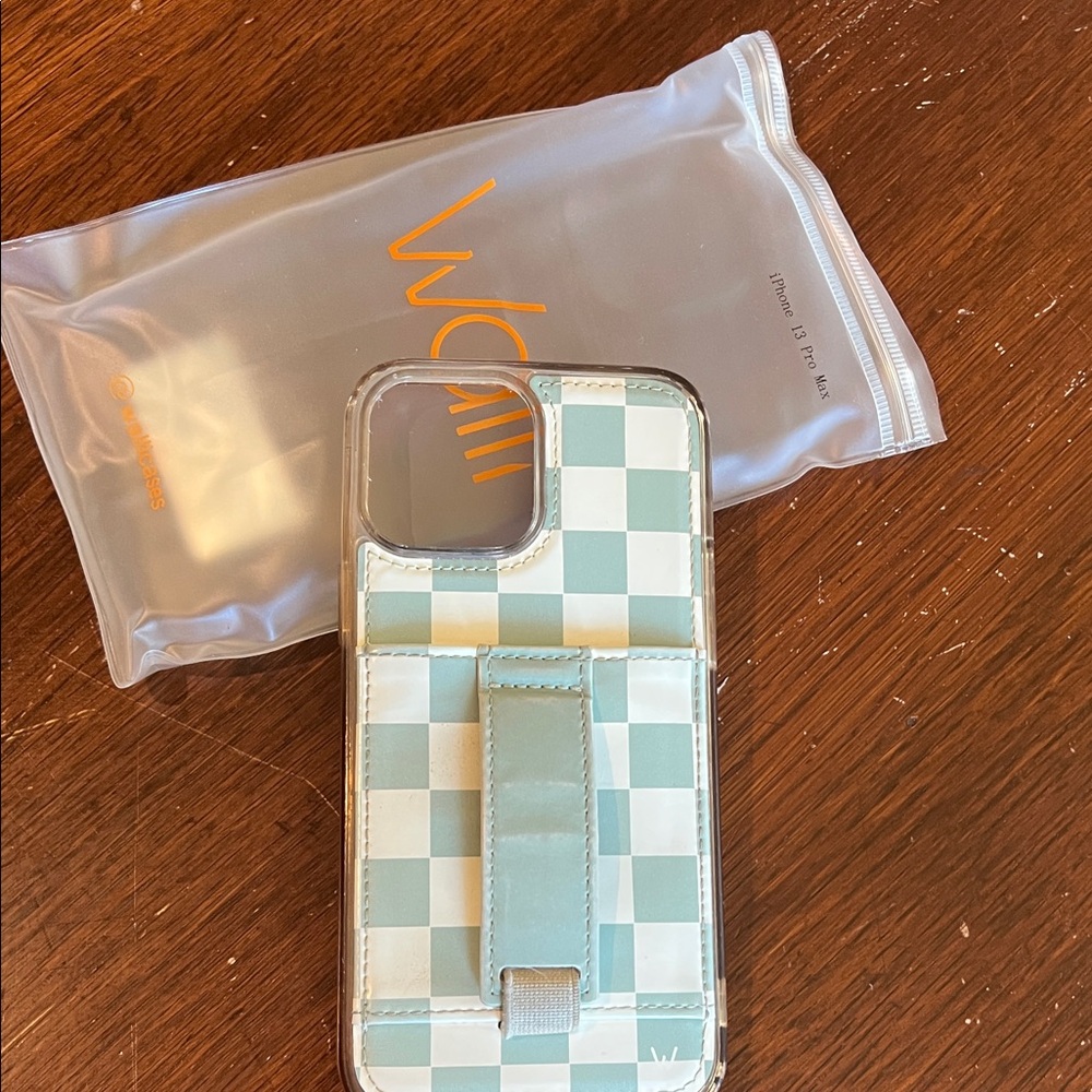 Walli Checkerboard Mint Green Phone Case with finger Strap and wallet